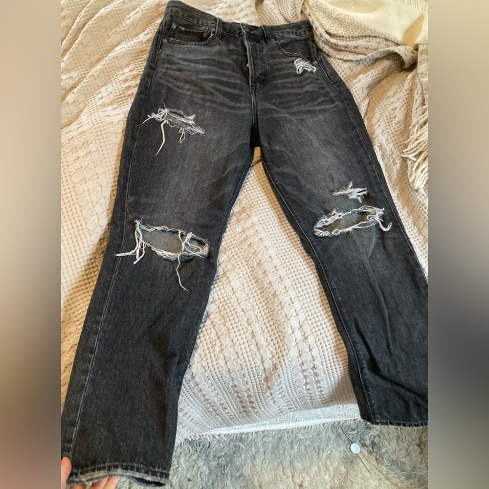 Ripped Denim Jeans AE baggy straight leg high waist